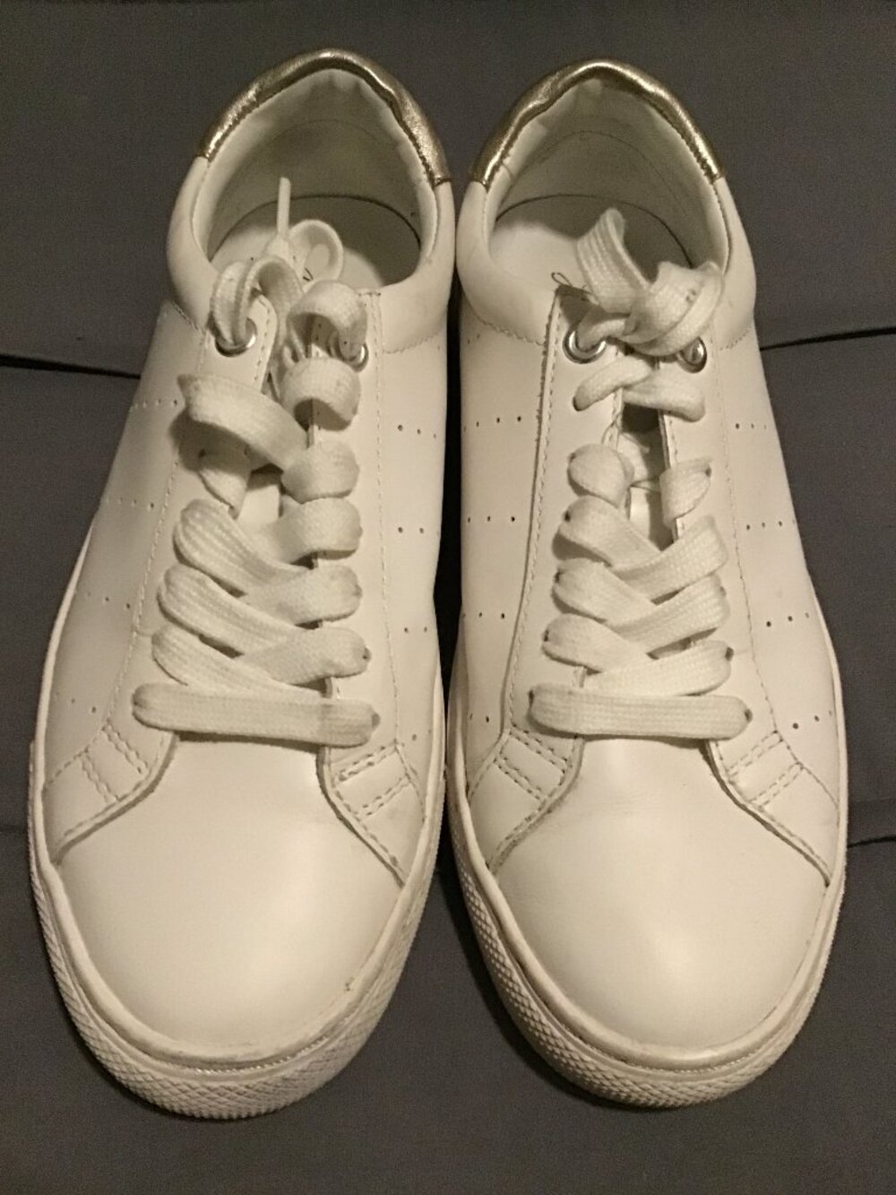 J.Crew White Sneakers with Gold Heel Accent – Size 6